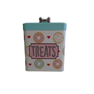 Pet Treats Container Metal Removable Lid Donut Pattern Bone Lid